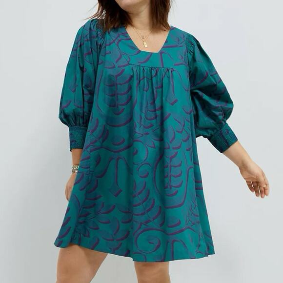 Anthropologie Dresses & Skirts - NWT Anthropologie 1X Nerina Puff Sleeve Teal Printed Boho Tunic Shift Dress